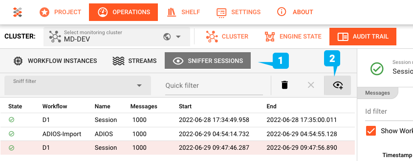 Sniffer Sessions View