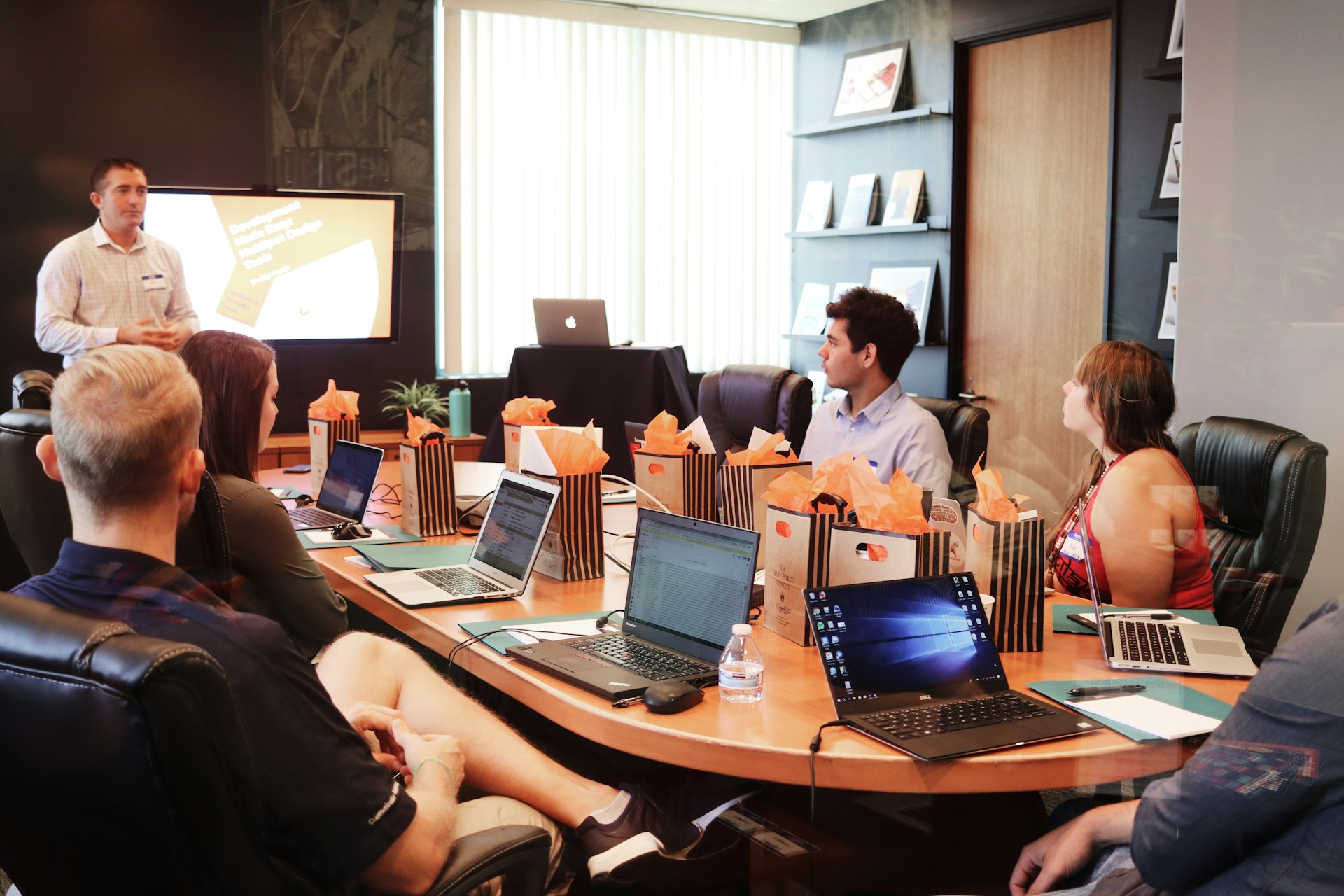 Team discussing strategy in boardroom
